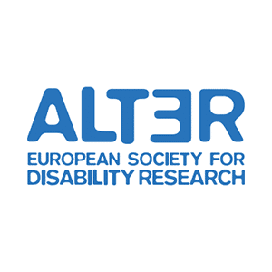 Texte bleu sur fond blanc où il est inscrit : Alter. European society for disability research