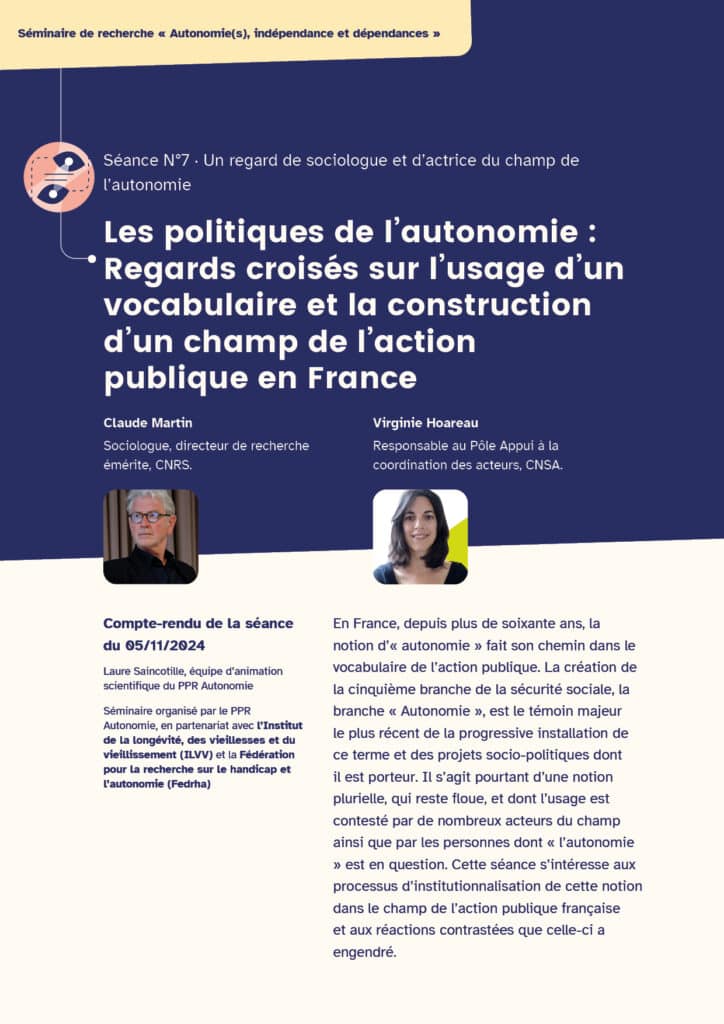 Première page du compte-rendu de la séance 7 du séminaire "Autonomie(s)" - Version accessible en téléchargement.