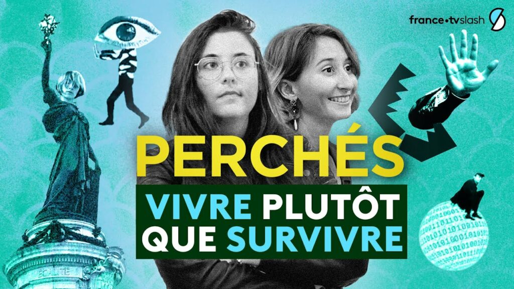 Miniature du documentaire "De la survie à la vie : l'incroyabe parcours de jeunes face aux troubles de santé mentale". Titre apparaissant sur la miniature : "Perchés : Vivre plutôt que survivre". En visuel : les photos des visages des fondateurs et fondatrices de la Maison perchée.