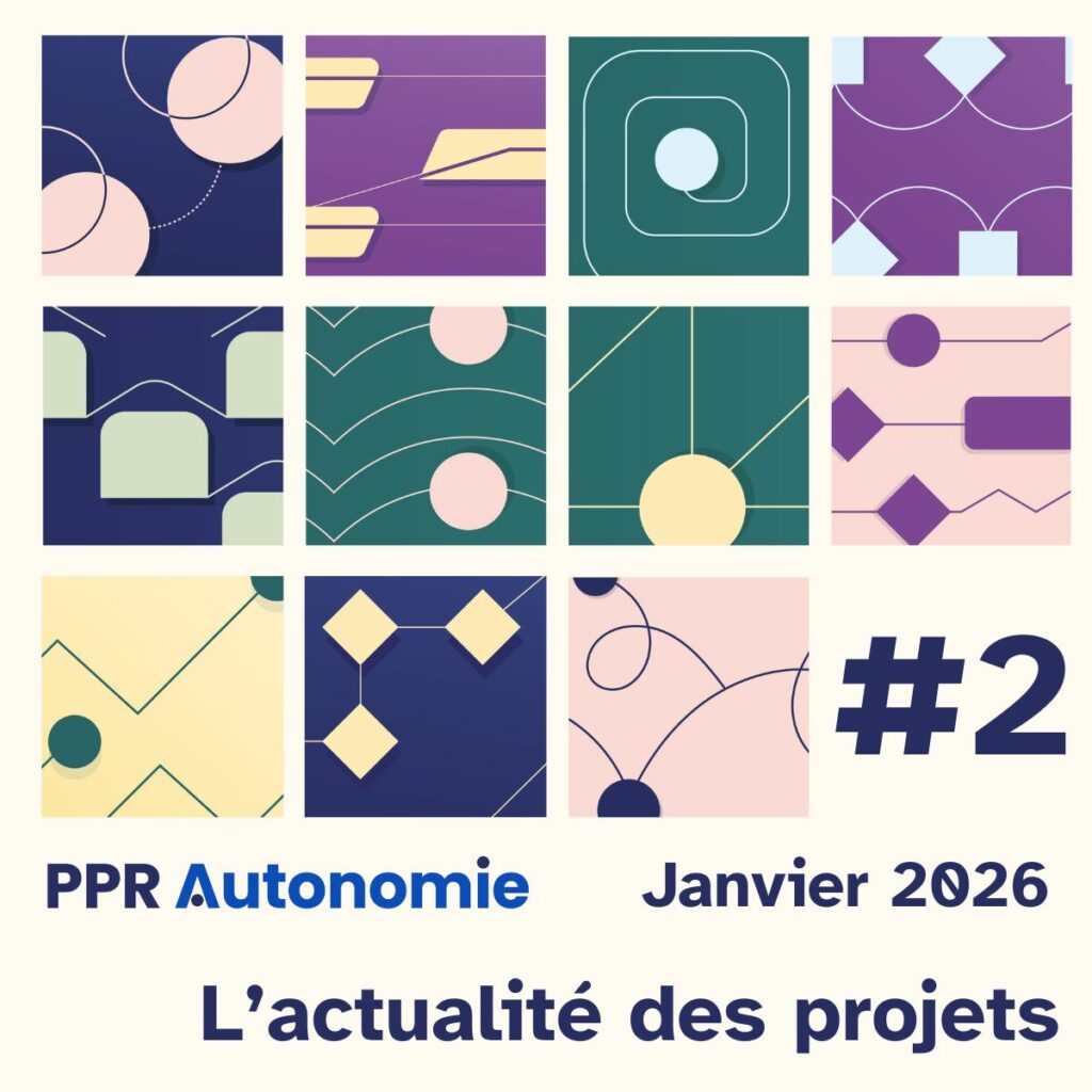 Visuel de l'article d'actu : PPR Autonomie, janvier 2026, l'actualité des projets #2. L'ensemble des motifs des divers projets financés forment un carrelage coloré.