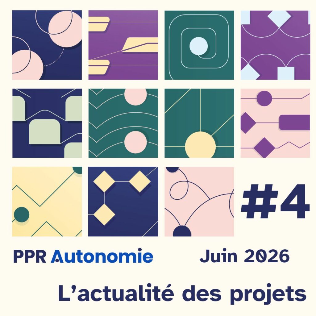Image d'illustration rassemblant l'ensemble des pictogrammes des projets financés par le PPR Autonomie. Logo PPR Autonomie. Texte : #4, Juin 2026, l'actualité des projets.